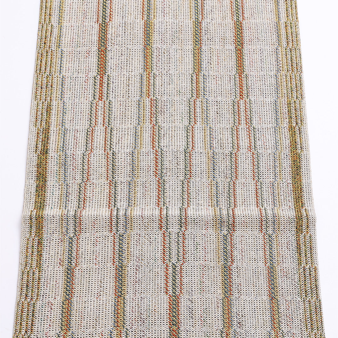 名古屋帯 夏帯 帯丈328cm 全通 松葉仕立て Sランク カジュアル 幾何学 創作 正絹 白系 1224-01286