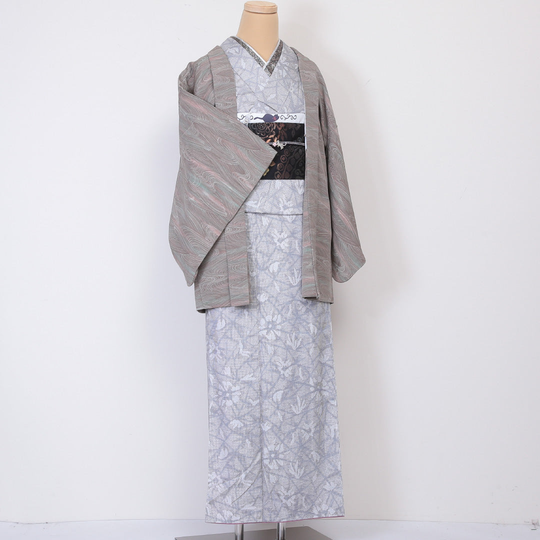 羽織 袷 身丈75cm 裄65cm 正絹 Sランク 流水 グレー系 1217-00677