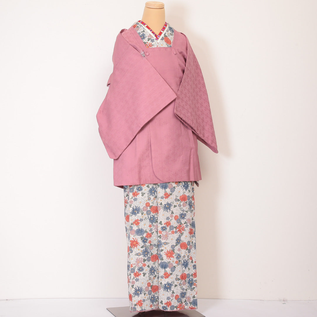 道行コート 袷 身丈85cm 裄丈64cm 正絹 Aランク 紋意匠 (花菱) セミフォーマル Mサイズ 花菱 ピンク系 HP 1237-05798