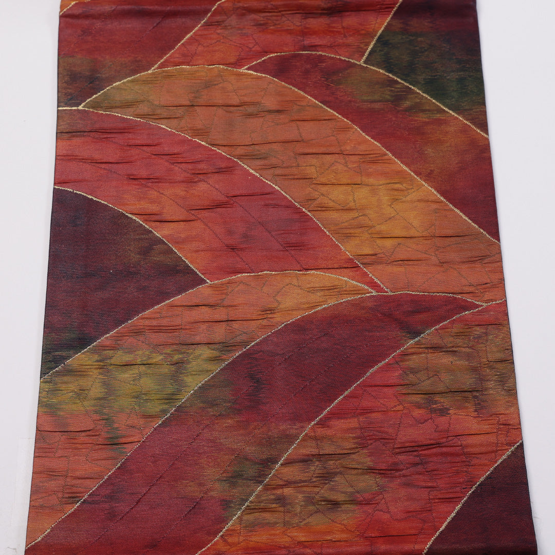 名古屋帯 帯丈350cm 六通 名古屋仕立て Sランク カジュアル ふくれ織 正絹 紺系 1224-00418