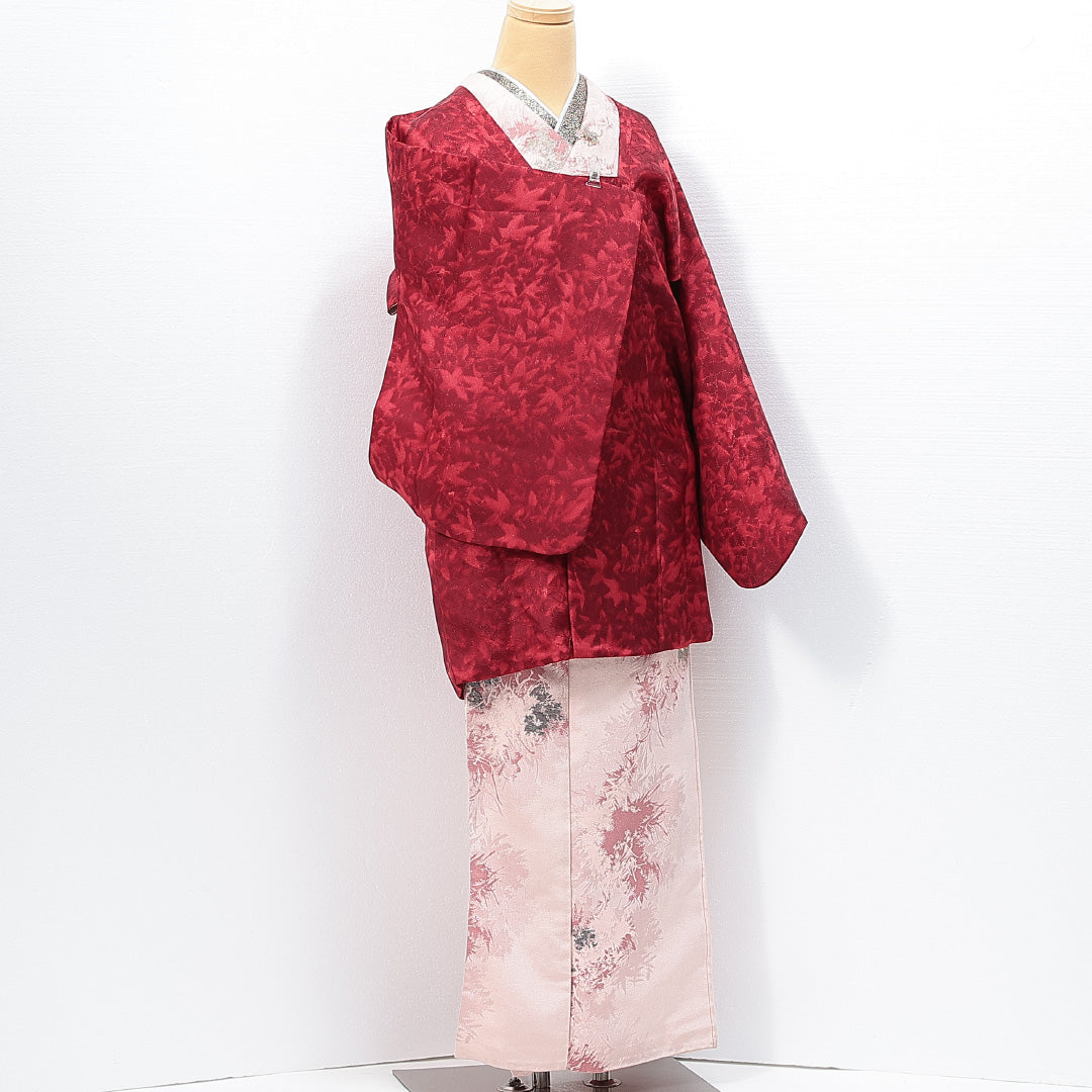 道行コート 袷 身丈81cm 裄丈65cm 正絹 Aランク セミフォーマル Mサイズ 紅葉 赤系 HP 1237-14811