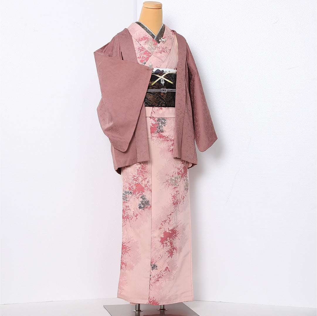 羽織 袷 身丈71cm 裄丈61cm 正絹 Cランク カジュアル Sサイズ 紐あり 流水 笹 ピンク系 LP 1232-12915