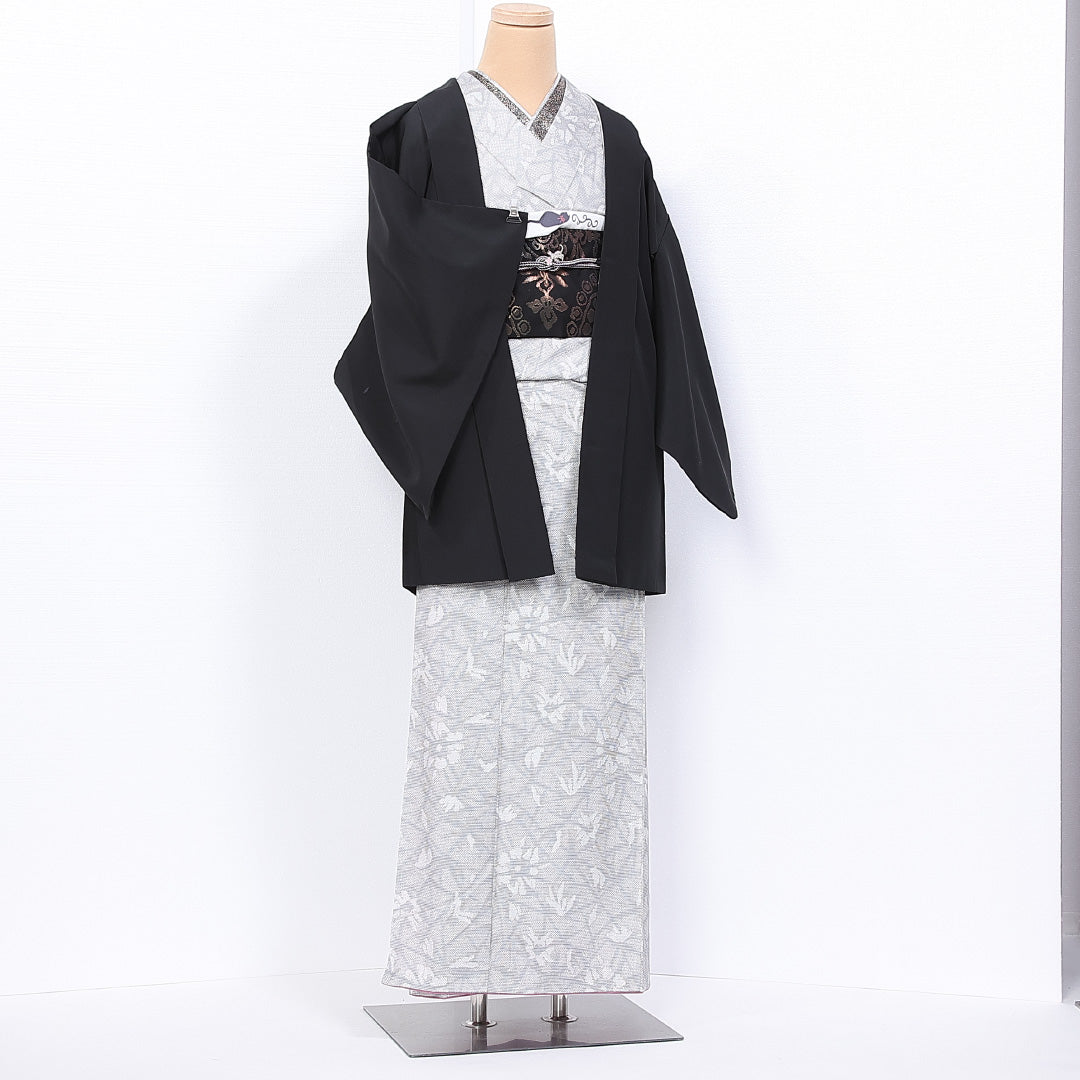 黒羽織 袷 身丈79cm 裄丈64cm 正絹 Aランク インフォーマル Mサイズ 遠山 黒系 RP 1233-11114