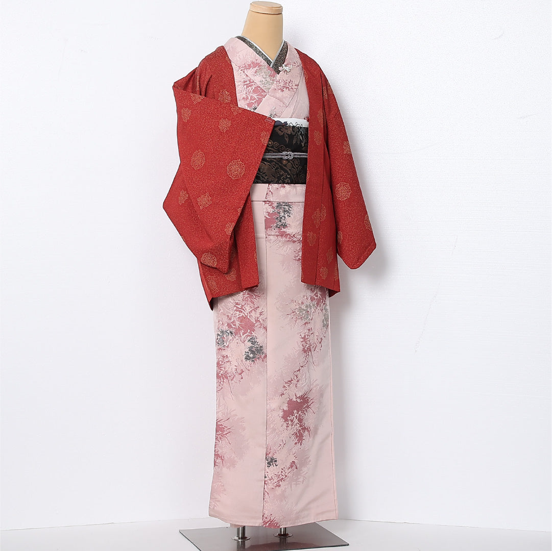 羽織 袷 身丈76cm 裄丈62cm 正絹 Sランク カジュアル Sサイズ 華文 赤系 RP 1232-12845