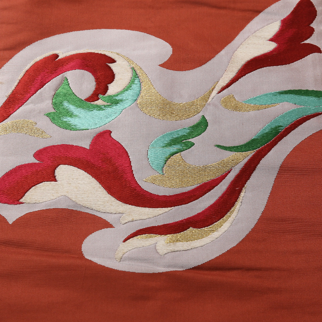 アンティーク 八寸 名古屋帯 帯丈329cm 名古屋仕立て ポイント柄 Bランク 正絹 唐織 創作柄 レトロ 可愛らしい 朱系 1224-02820