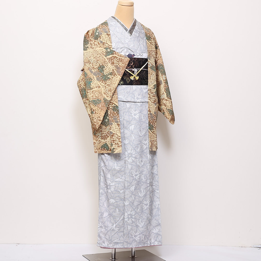 羽織 身丈80cm 裄丈63.5cm S 洗える着物 ポリエステル 風景 紐あり ベージュ系 Sランク 1217-00849