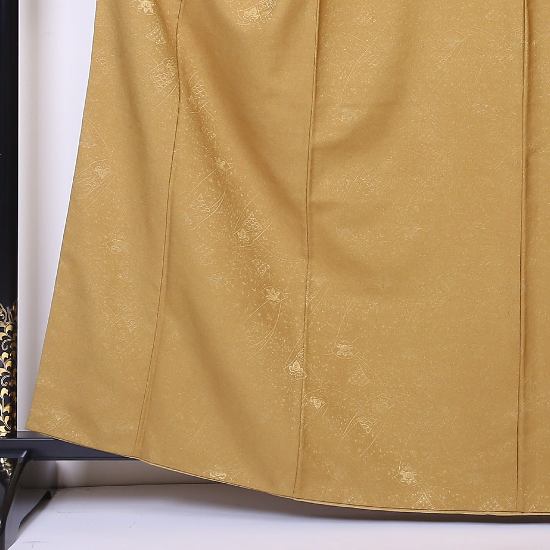 色無地 洗える着物 袷 身丈162cm 裄丈66cm ポリエステル Sランク Lサイズ 広衿 インフォーマル 紋意匠 吉祥文様 黄系 1214-05209