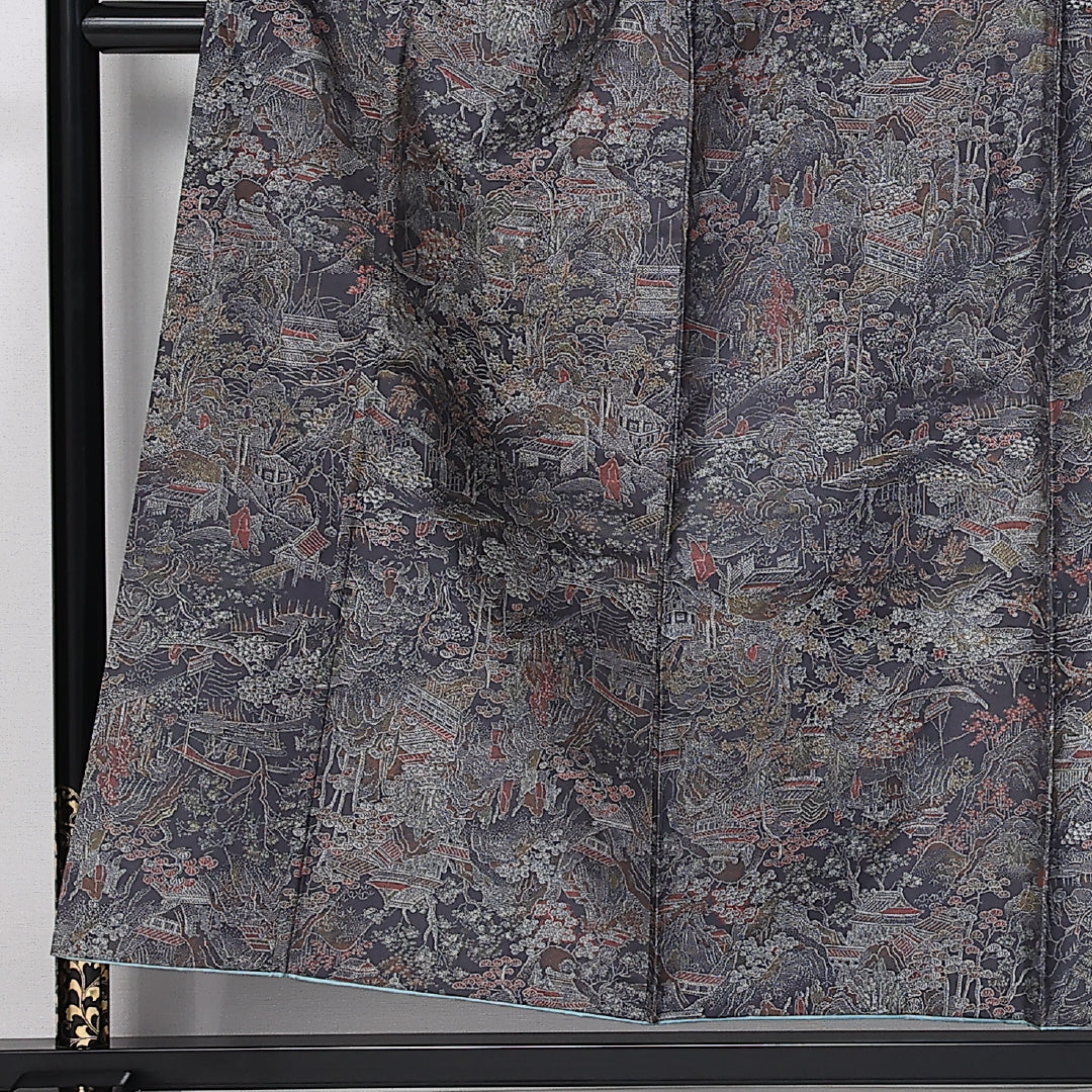 大島紬 袷 身丈153.5cm 裄62cm 正絹 茶屋辻 グレー系 Aランク 1216-01409