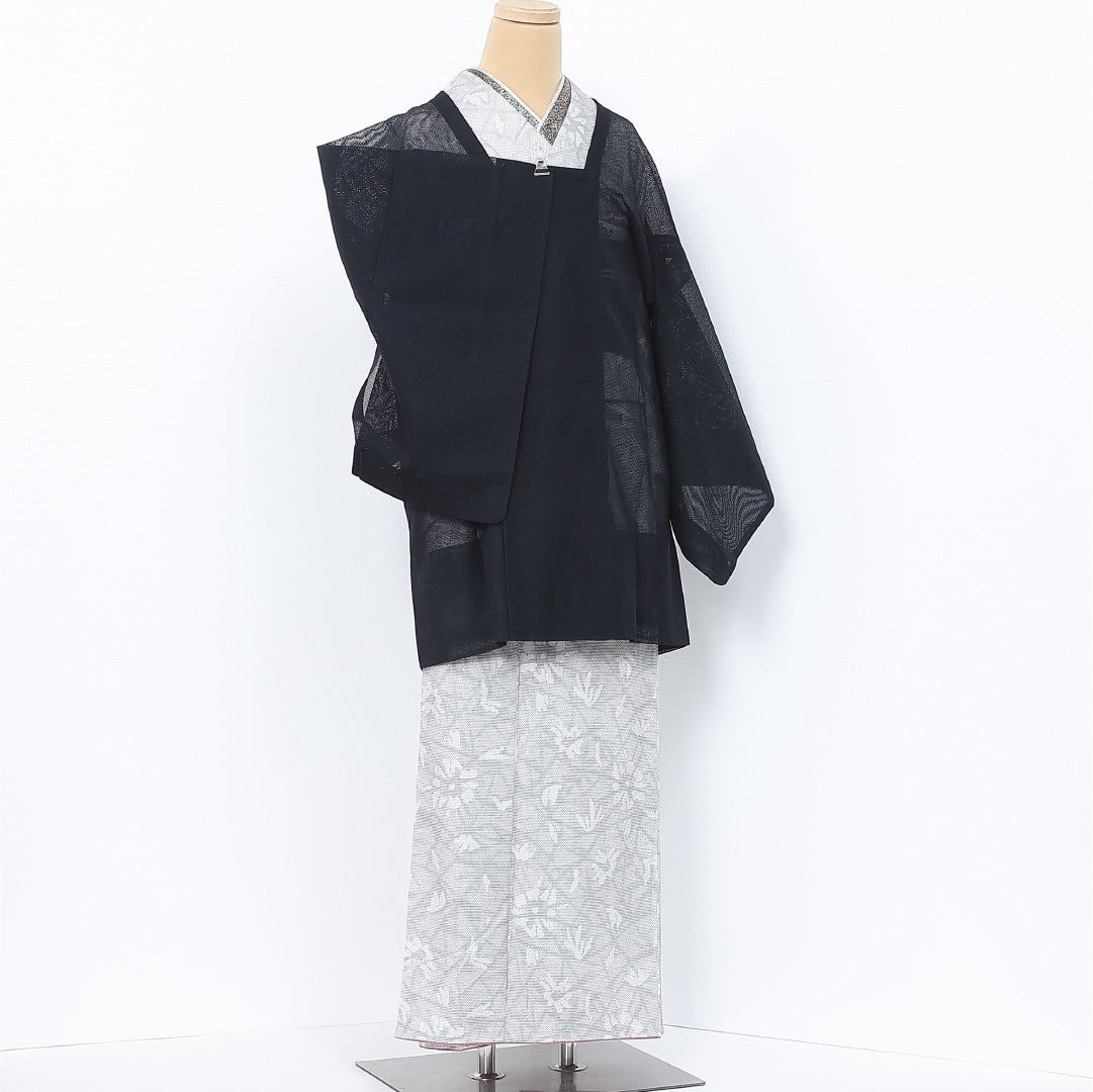 夏物 道行コート 羅 身丈86cm 裄丈65cm 正絹 Sランク セミフォーマル Mサイズ 流水 黒系 RP 1237-12093
