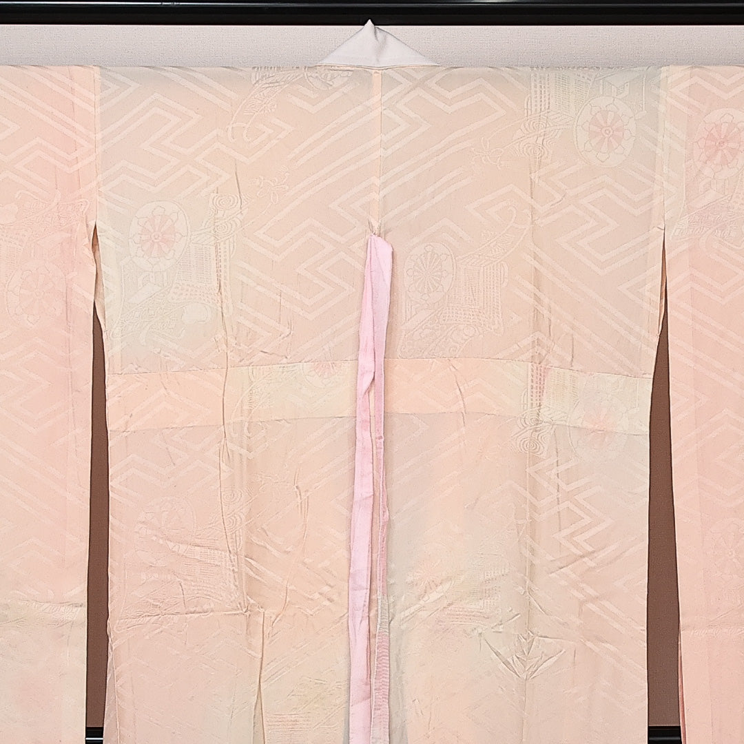 振袖用 長襦袢 無双袖 身丈130cm 裄丈64cm 正絹 Sランク 紋意匠 (紗綾形) Lサイズ ピンク系 RP 1240-14049