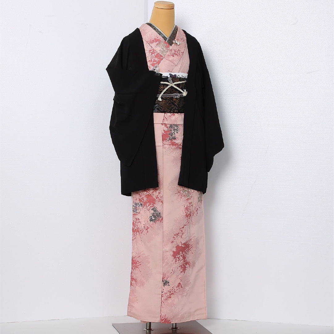 夏物 黒羽織 絽 身丈76cm 裄丈61cm 正絹 Sランク 一つ紋 (五三桐) セミフォーマル Sサイズ 紐あり 無地 黒系 RP 1233-12940
