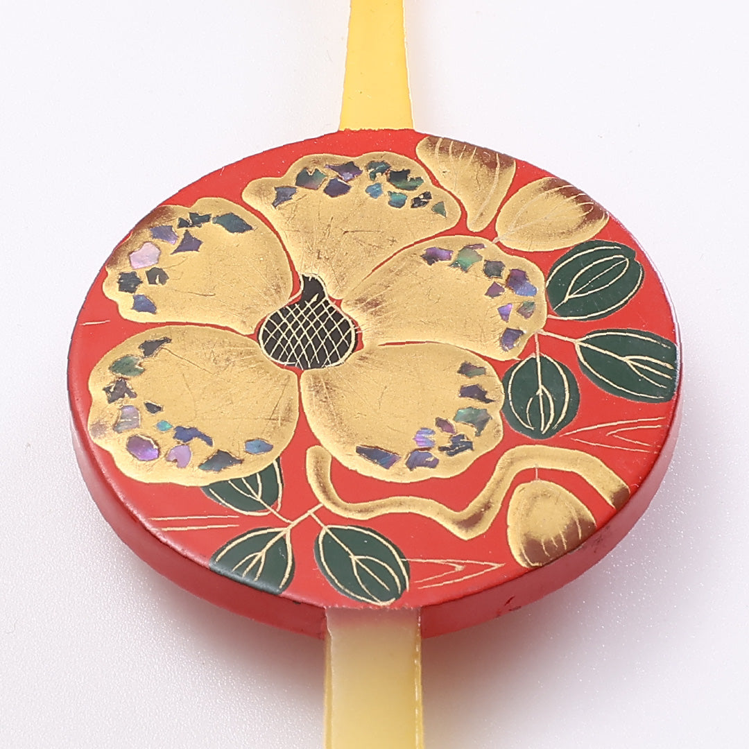 平打 髪飾り Aランク 白甲風 かんざし 蒔絵 螺鈿 椿 赤系 1237-00372