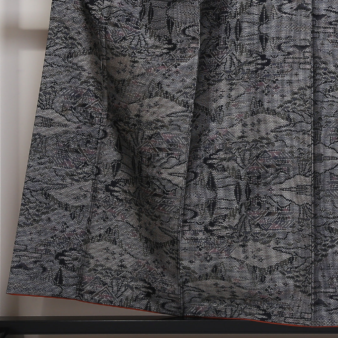 紬 袷 身丈155cm 裄丈64cm 正絹 Sランク カジュアル 広衿 Mサイズ 経緯絣 茶屋辻 グレー系 RP 1223-03145
