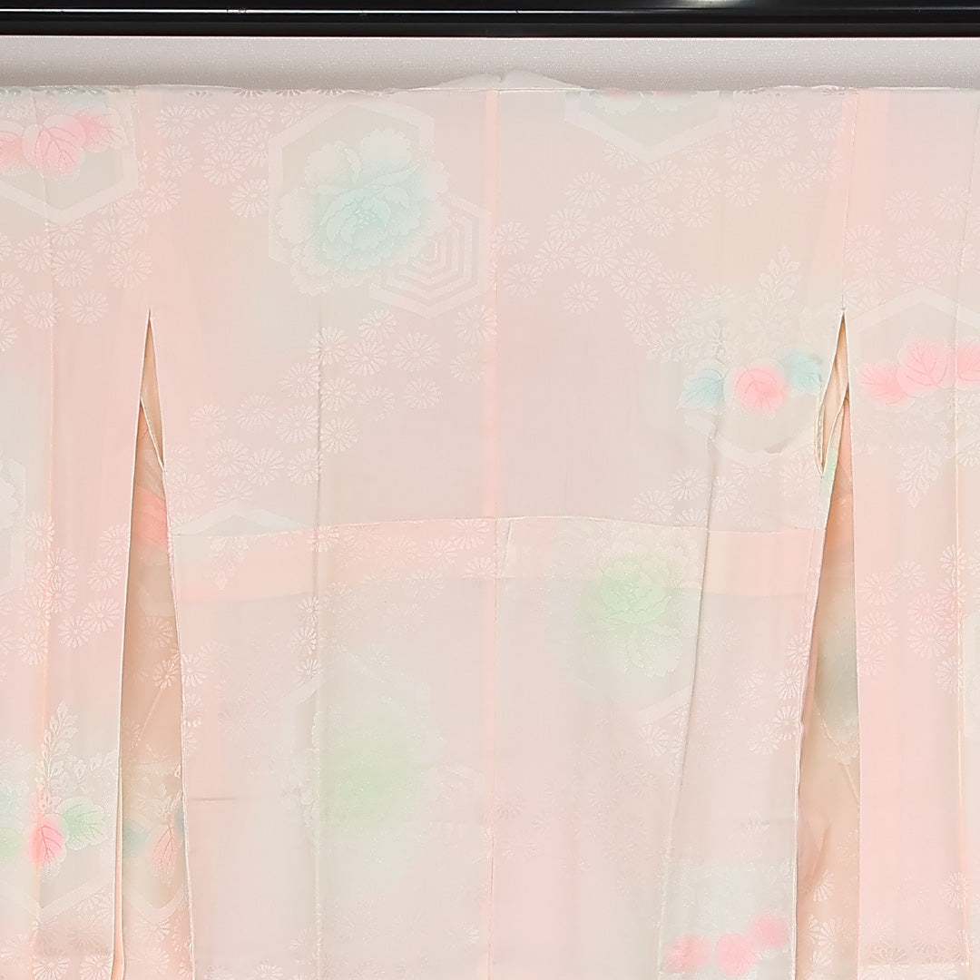 洗える着物 振袖用 長襦袢 袷 身丈135cm 裄丈65cm ポリエステル Sランク XLサイズ 亀甲 菊 ピンク系 RP 1240-13465