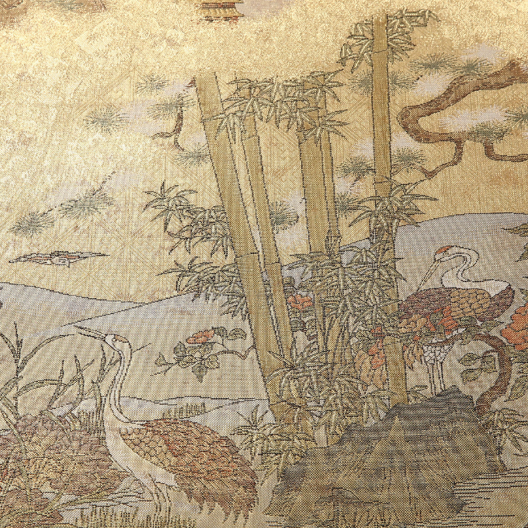 袋帯 帯丈430cm 正絹 全通 雪舟 セミフォーマル 綴れ織 四季山野 浮世絵 金系 1243-01623