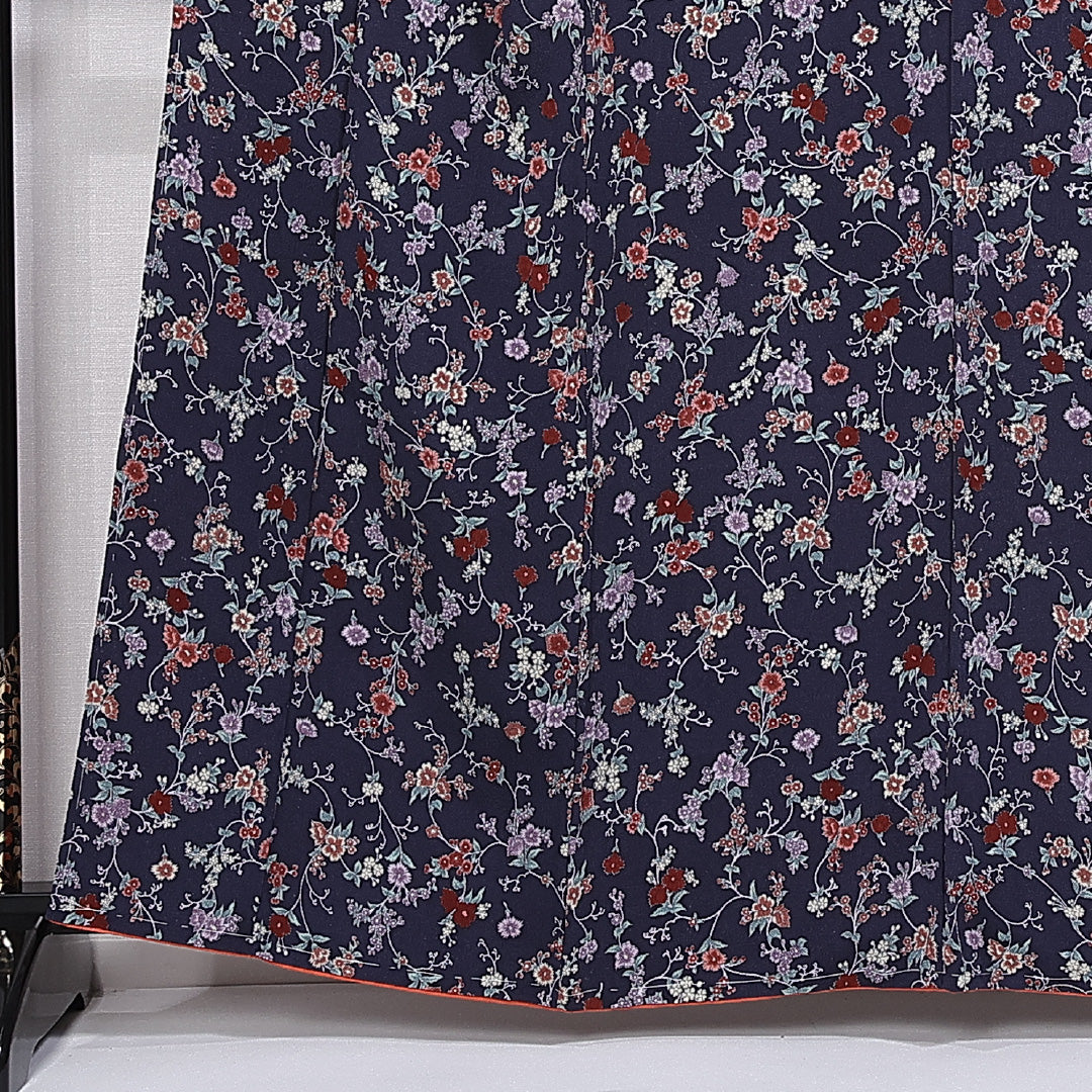 紬 袷 身丈160cm 裄丈62cm 正絹 Aランク カジュアル 広衿 Lサイズ 撫子 紺系 RP 1223-11290