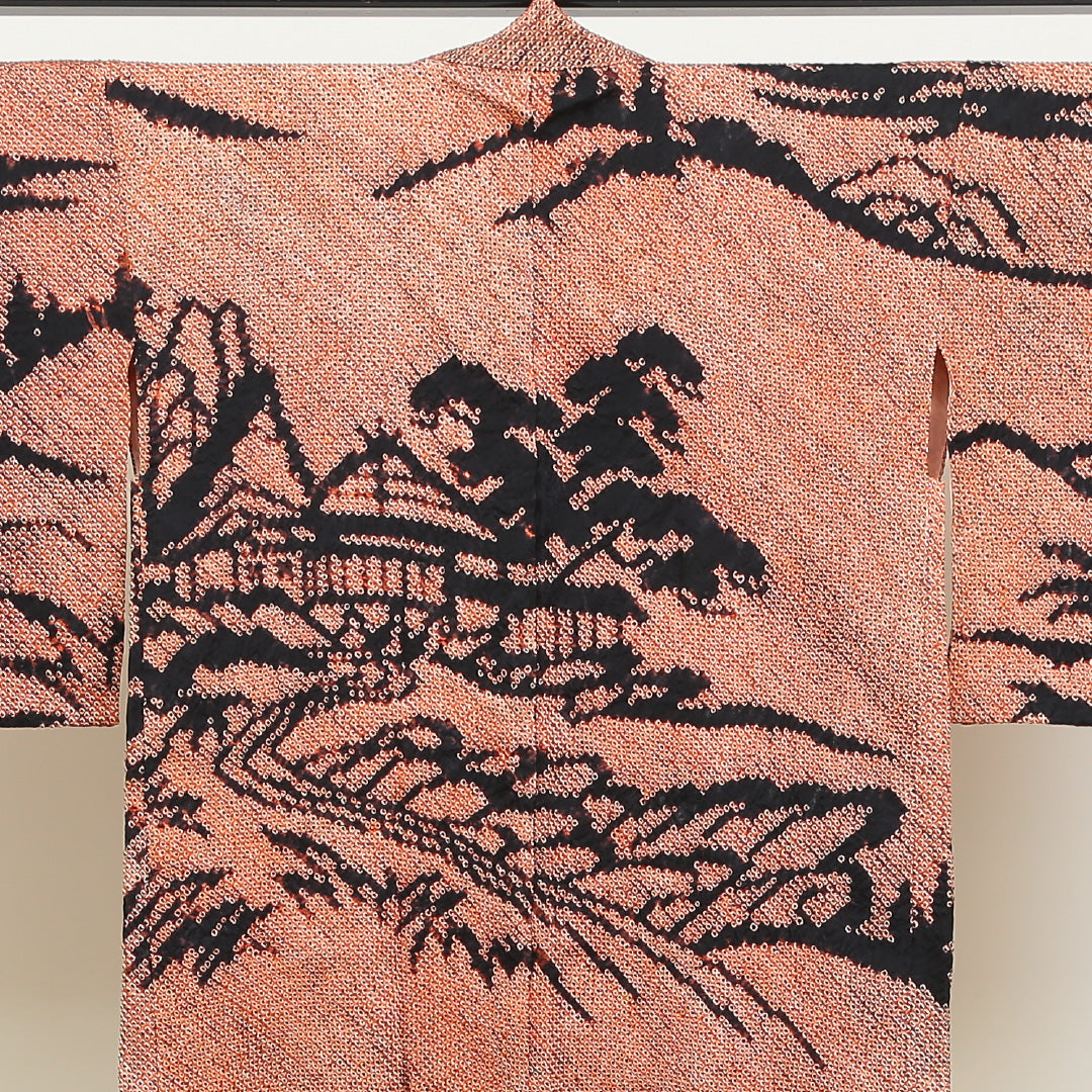 羽織 身丈75.5cm 裄丈64cm M 正絹 総絞り 紐あり 茶屋辻 朱系 Aランク 1217-00129