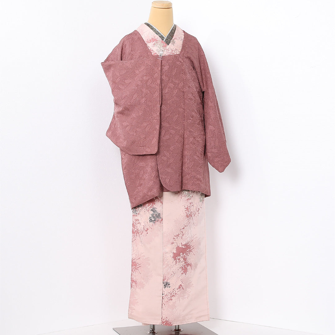 道行コート 袷 身丈83cm 裄丈61cm 正絹 Sランク Sサイズ ポケットあり 植物柄 ピンク系 RP 1237-12728