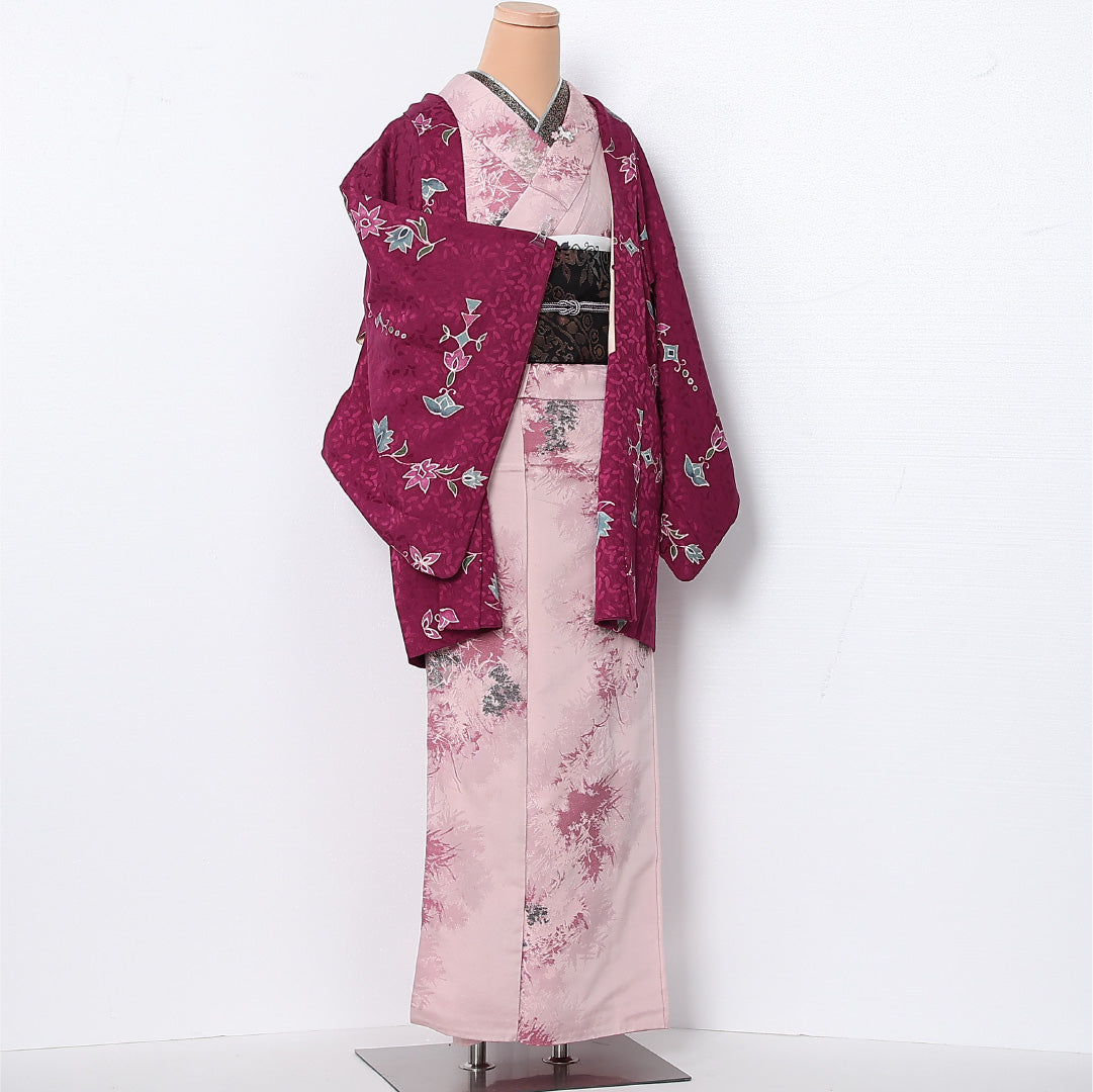 羽織 袷 身丈81cm 裄丈63cm 正絹 Aランク カジュアル Sサイズ 花柄 ピンク系 HP 1232-12815