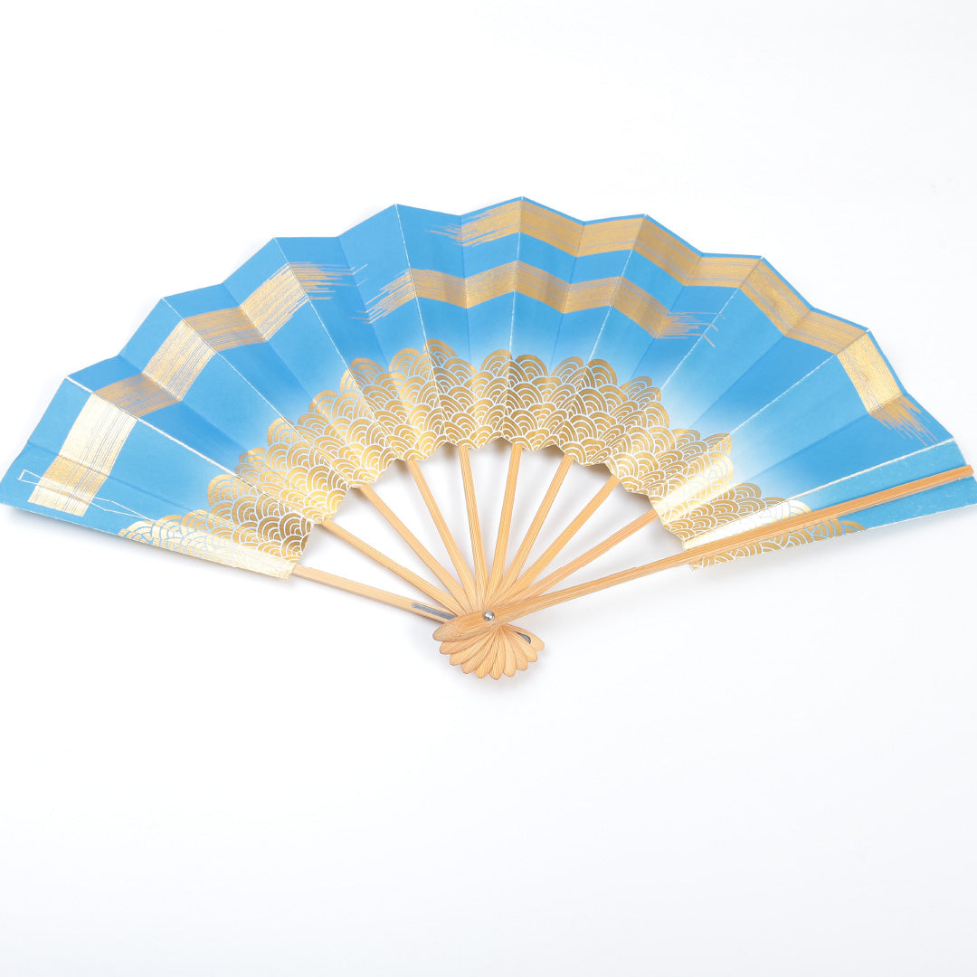 扇子 和装小物 Aランク 竹 舞踊 舞扇子 金箔 和紙 青海波 水色系 両面同柄 1221-00064