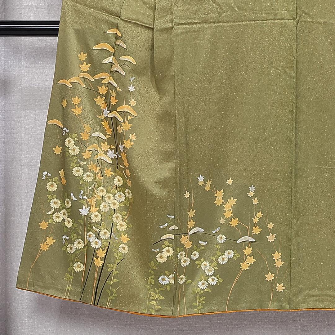 訪問着 身丈145cm 裄丈65.5cm XS 正絹 Aランク 袷 広衿 菊 紅葉 1212-11013