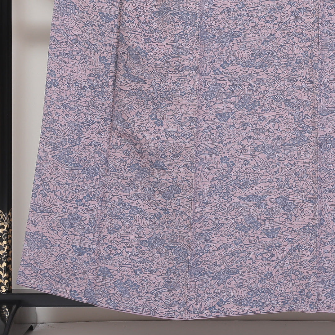 小紋 ちりめん 袷 身丈158cm 裄63cm ピンク系 茶屋辻 型染め 正絹 Sランク しつけ糸 1215-01770-2313