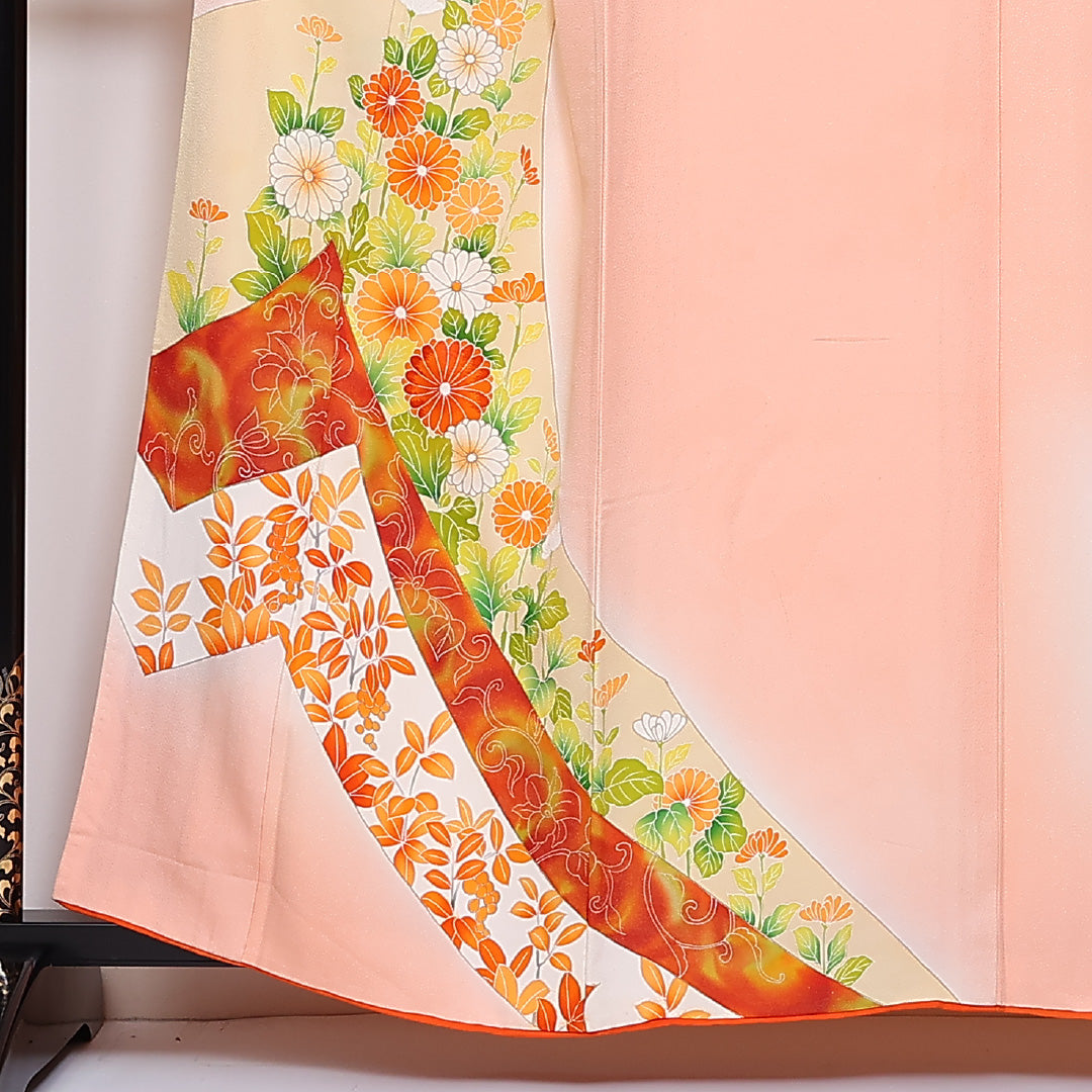 小振袖 身丈159cm 裄丈67cm Bランク 袷 正絹 広衿 熨斗 菊 1213-F0072