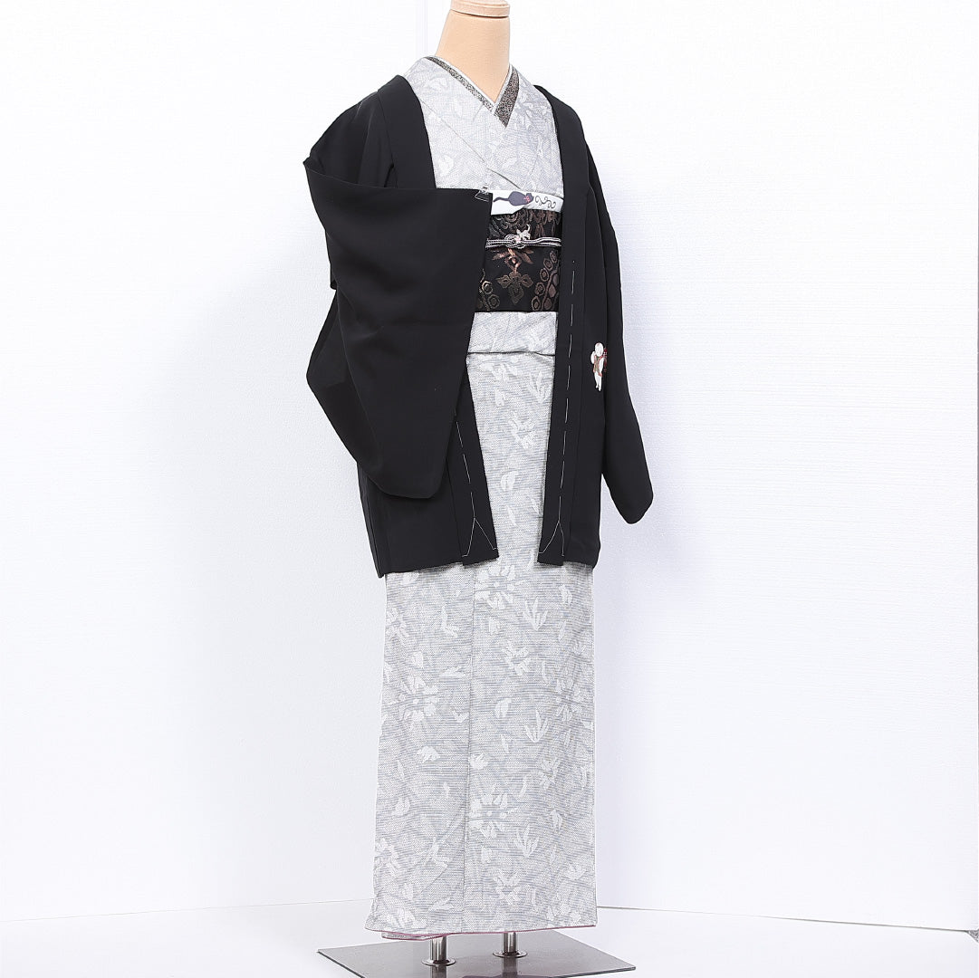 羽織 夏着物 身丈77cm 裄丈64.5cm M 正絹 Sランク 紗 一つ紋 木瓜 黒羽織 紐あり 唐子人形 夏物 1217-11147
