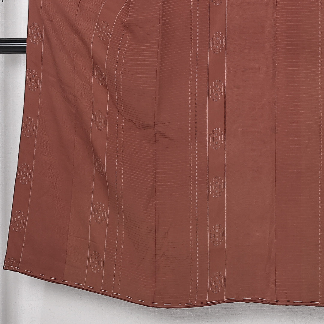 アンティーク 小紋 袷 身丈144cm 裄丈60cm 正絹 Aランク バチ衿 XSサイズ 刺繍 木瓜 茶系 M4 1221-12505