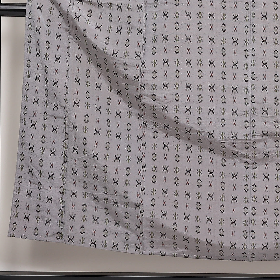 紬 単衣 身丈155cm 裄丈65cm 正絹 Cランク Mサイズ バチ衿 カジュアル 居敷当て 絣柄 グレー系 1216-03774