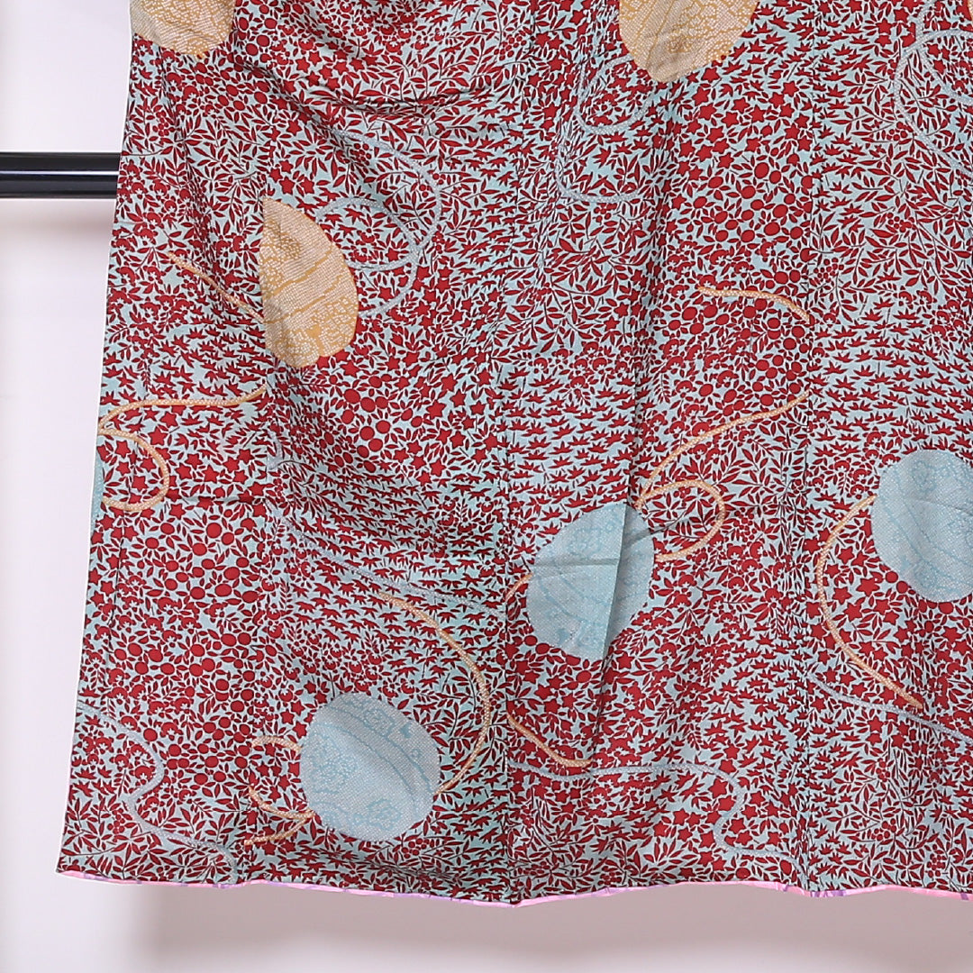 アンティーク 小紋 袷 身丈144cm 裄62.5cm 緑系 手毬 花柄 正絹 Aランク 1215-01924-3119