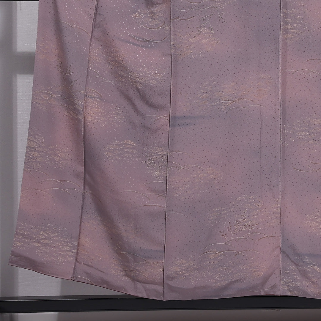 小紋 袷 身丈152cm 裄丈62cm 正絹 Aランク インフォーマル 広衿 Sサイズ ぼかし染 芝草 ピンク系 RP 1221-11878