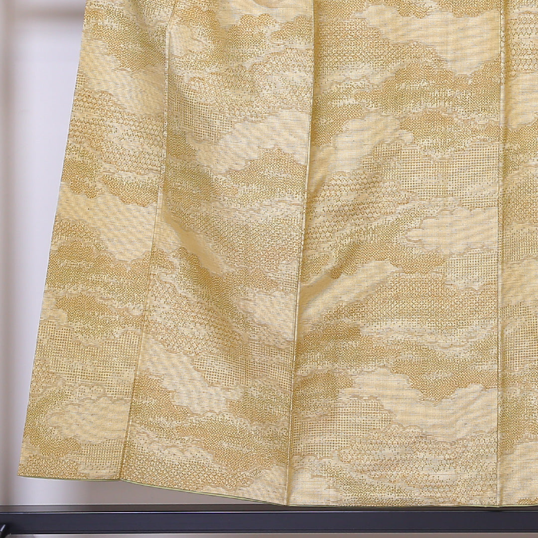 紬 袷 身丈154cm 裄丈65cm 正絹 Aランク Sサイズ 広衿 カジュアル 雲取り ベージュ系 1216-03275