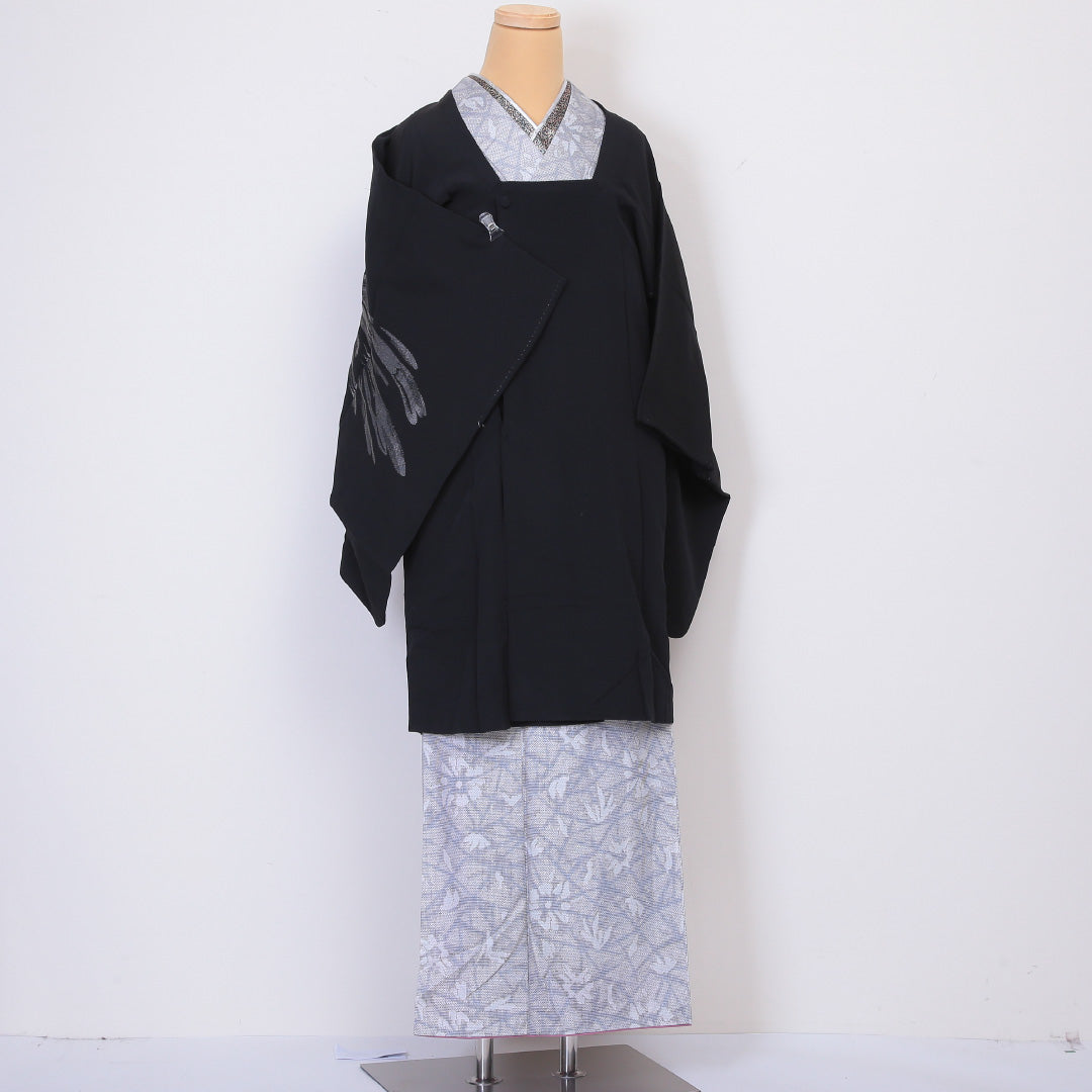 アンティーク 道行コート 袷 身丈93cm 裄丈63cm 正絹 Aランク Sサイズ 創作柄 黒系 RP 1237-05854