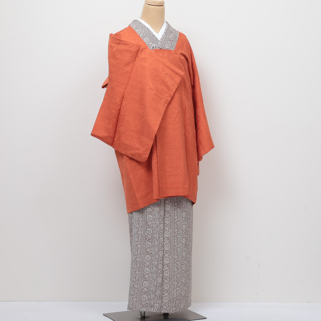 道行コート 身丈89.5cm 裄丈64cm 正絹 Sランク M 朱系 1217-00389