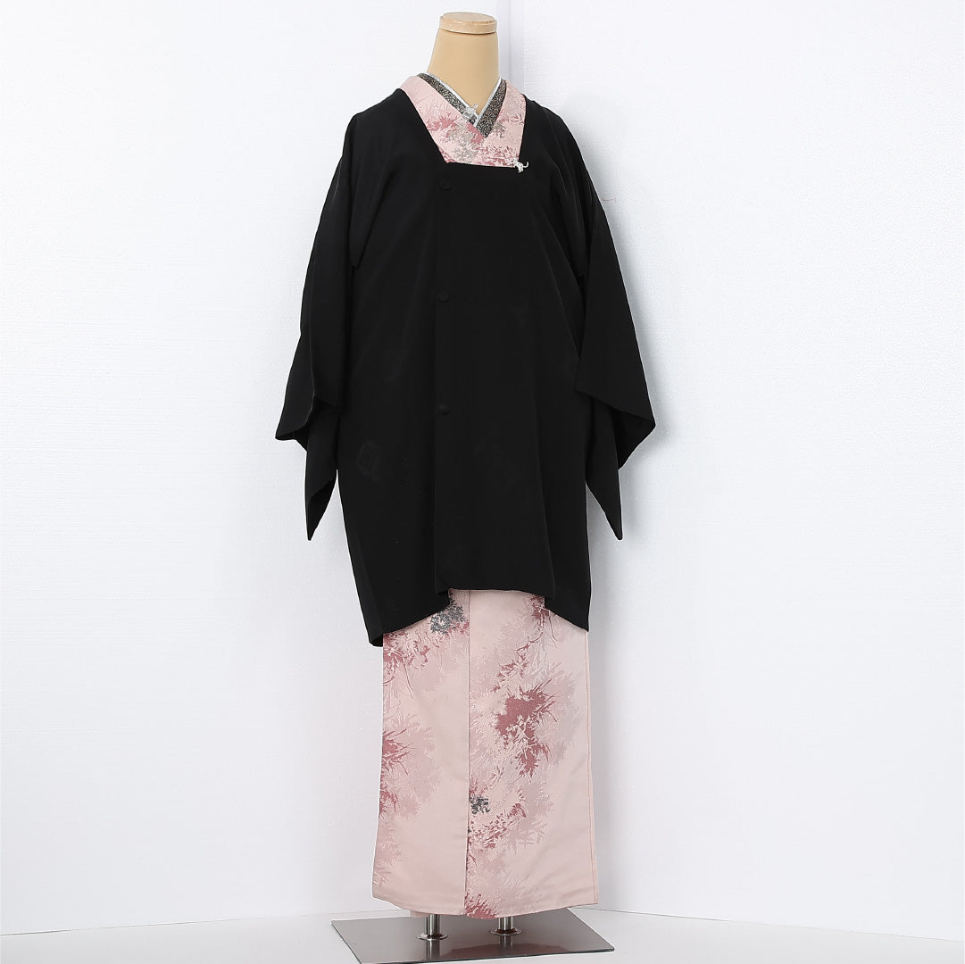 道行コート 袷 身丈90cm 裄丈64cm 正絹 Bランク Mサイズ 織り出し 七宝 黒系 HP 1237-12538