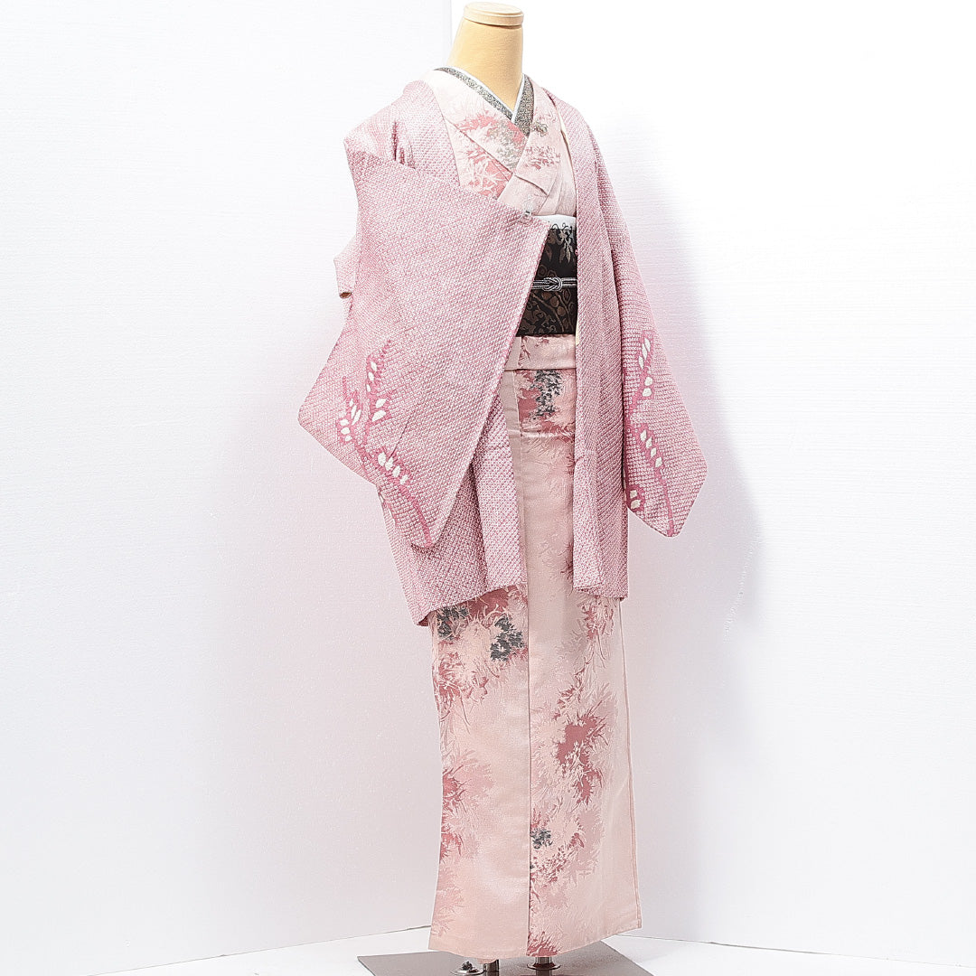 絵羽羽織 袷 身丈83cm 裄丈63cm 正絹 Sランク インフォーマル Sサイズ 雪柳 ピンク系 RP 1234-14659