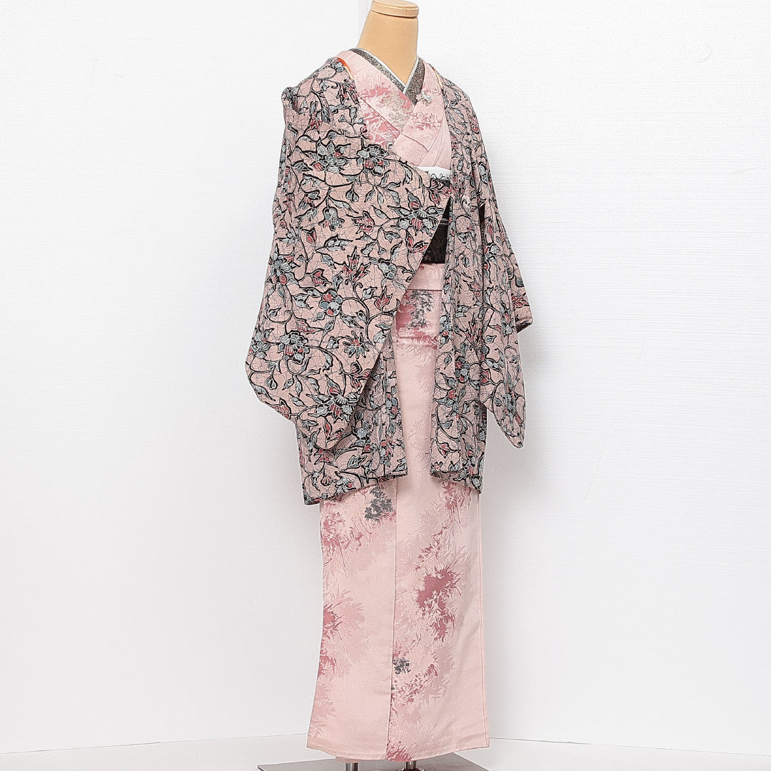 アンティーク 羽織 袷 身丈85cm 裄丈67cm 正絹 Aランク Mサイズ 花柄 紫系 HP 1232-13872