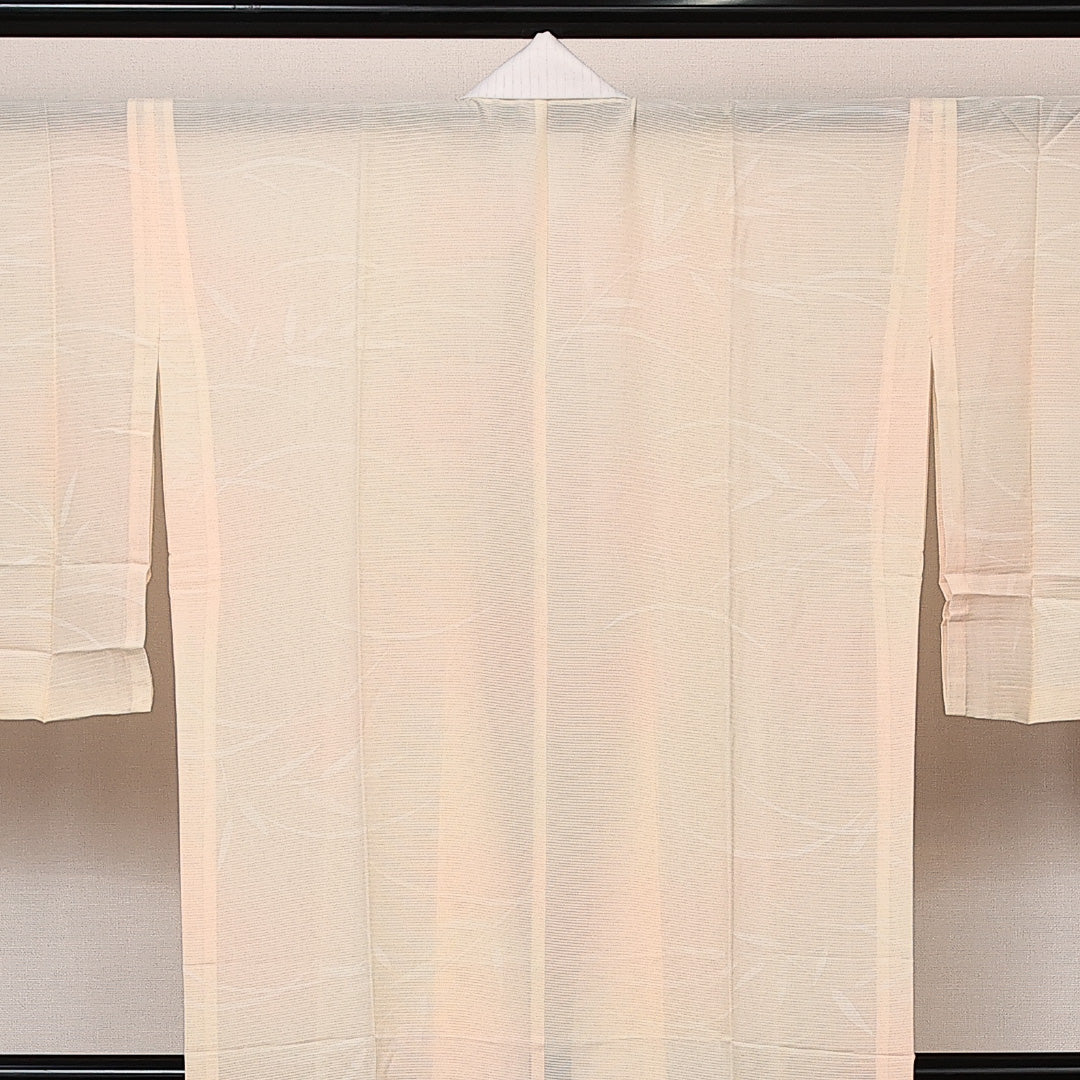 夏物 長襦袢 絽 身丈134cm 裄丈65cm 正絹 Sランク 紋意匠 (笹) XLサイズ クリーム系 RP 1239-14045