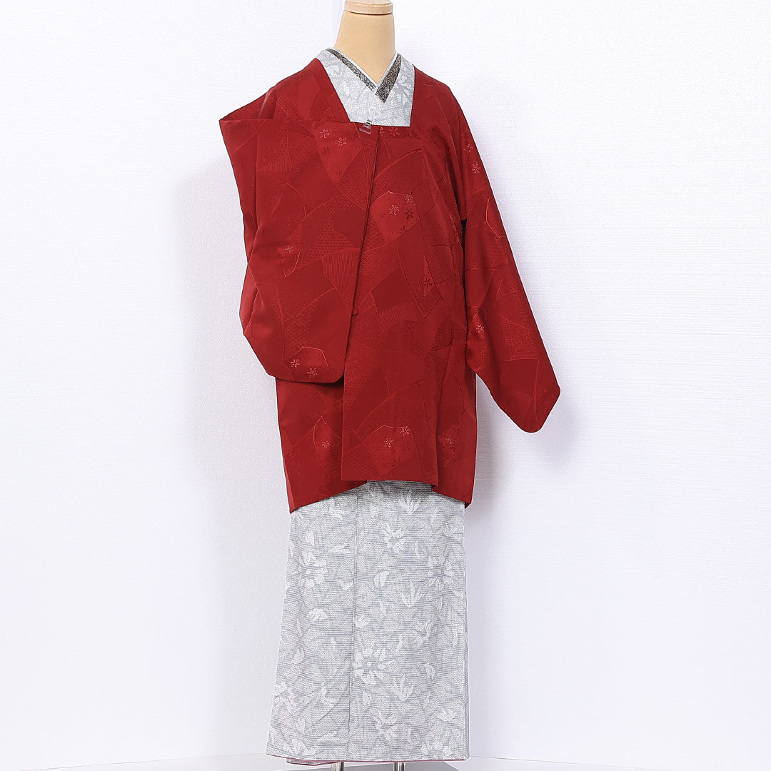 道行コート 身丈87cm 裄丈63.5cm S 正絹 Sランク 袷 ポケットあり 草花 1263-10786