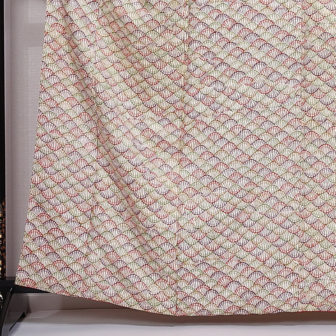 小紋 袷 身丈162cm 裄丈66cm 正絹 Bランク インフォーマル 広衿 Lサイズ 扇 クリーム系 HP 1221-11279