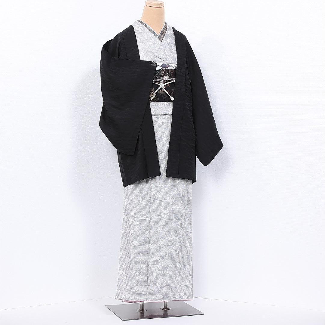 羽織 身丈78cm 裄丈64cm M 正絹 Bランク 袷 黒羽織 紐あり 創作 1217-11165