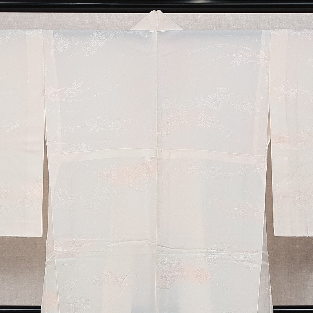 未使用品 長襦袢 無双袖 身丈127cm 裄丈64cm ポリエステル 洗える着物 Aランク Mサイズ 紋意匠 しつけ糸 菊 上品 しとやか ピンク系 HP 1239-14526