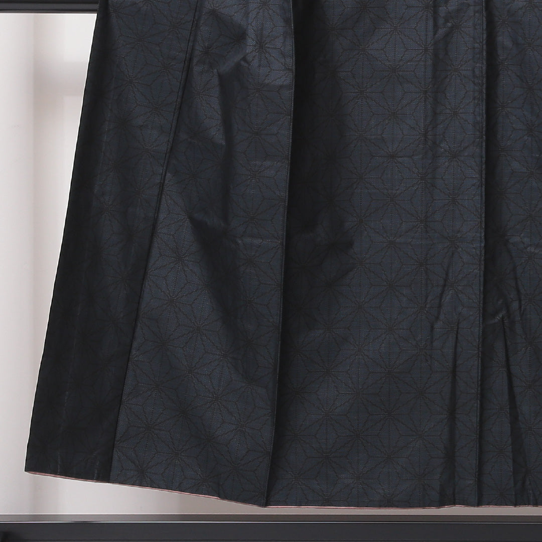 紬(大島紬) 袷 身丈150cm 裄丈62cm 正絹 Bランク Sサイズ 広衿 インフォーマル 麻の葉 紺系 1216-03527