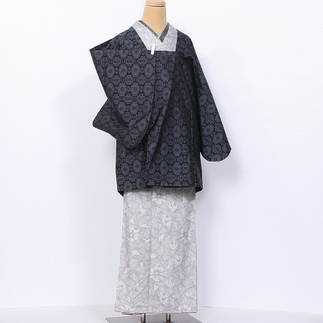 道行コート 身丈82cm 裄丈65cm M 正絹 Sランク 袷 紬 ポケットあり オリエンタル 1263-10742