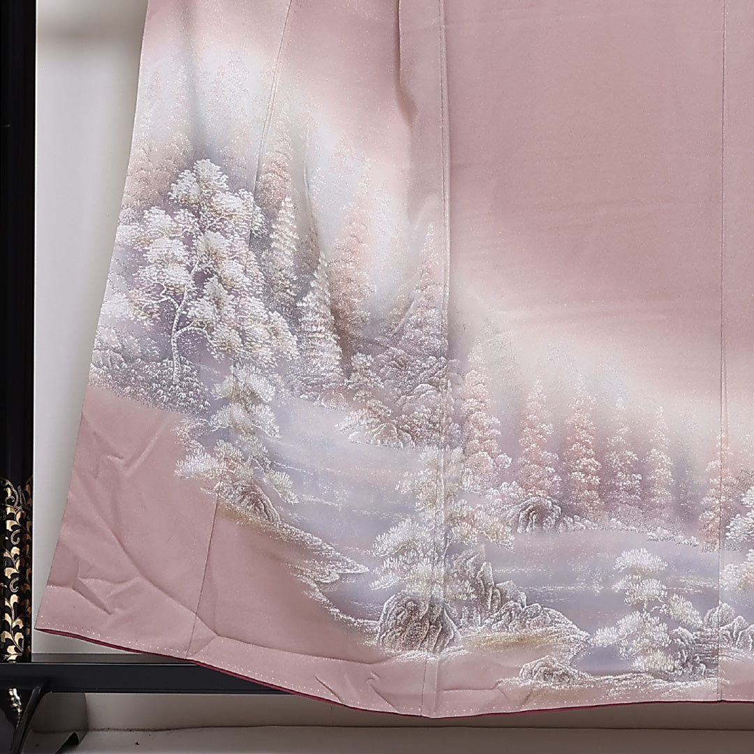 訪問着 袷 身丈157cm 裄64.5cm 正絹 風景 手描き 金彩 Bランク 1212-00731