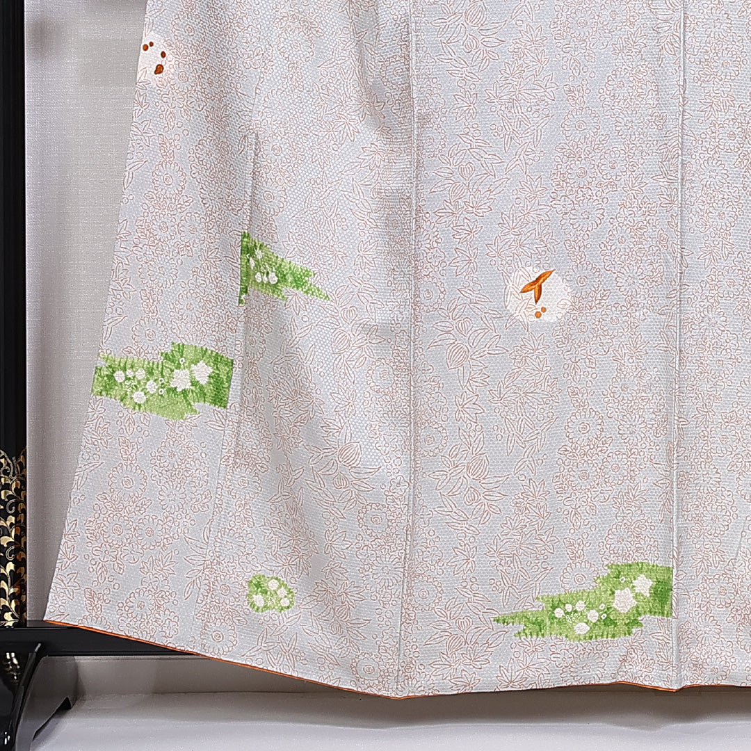 小紋 身丈158.5cm 裄丈63cm Aランク 袷 正絹 広衿 刺繡 部分絞り 紅葉 1215-10172