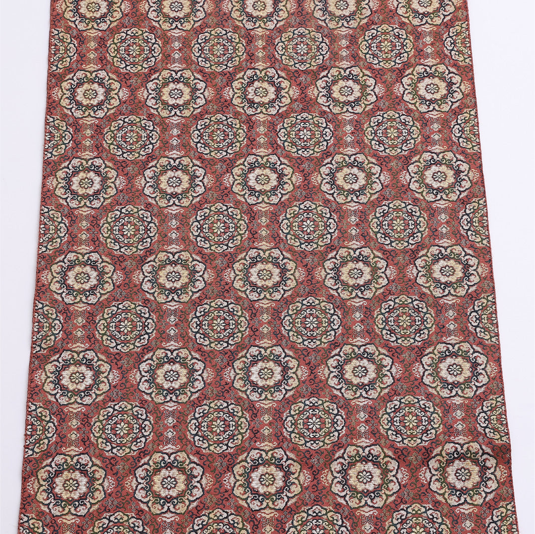 名古屋帯 帯丈332cm 全通 開き仕立て Sランク カジュアル アラベスク 金銀糸 正絹 茶系 1224-01306