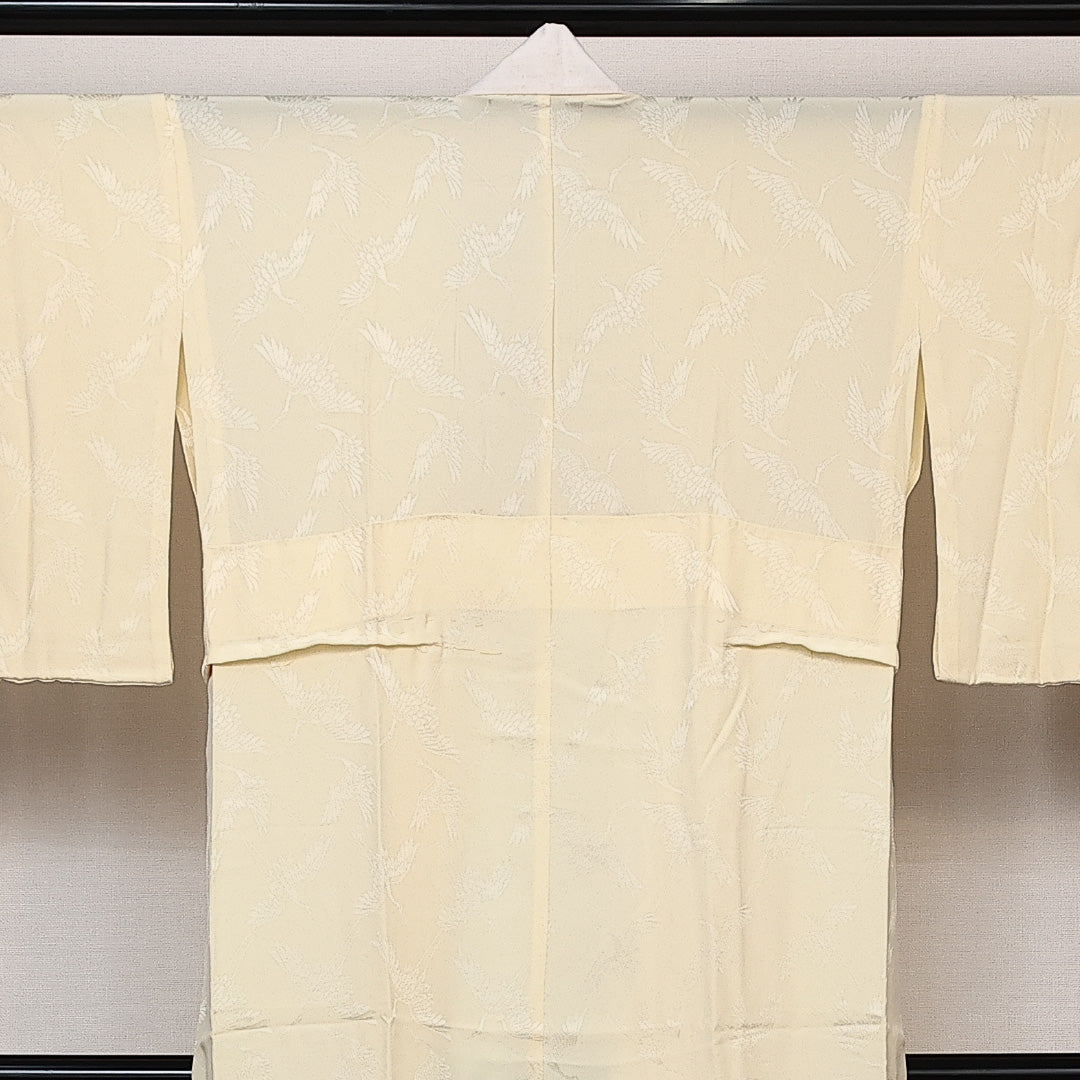 長襦袢 無双袖 身丈124cm 裄丈62cm 正絹 Bランク 紋意匠 (鶴) Mサイズ 居敷当て クリーム系 HP 1239-14050