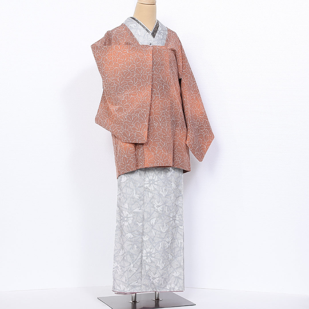 道行コート 袷 身丈80cm 裄丈61cm 正絹 Sランク Sサイズ フォーマル 植物柄 ぼかし染 ピンク系 1263-10305